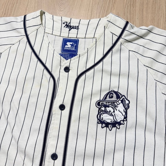 Vintage Starter Georgetown Hoyas Pinstripe Cotton Baseball Jersey Mens Large 90s - Picture 4 of 13